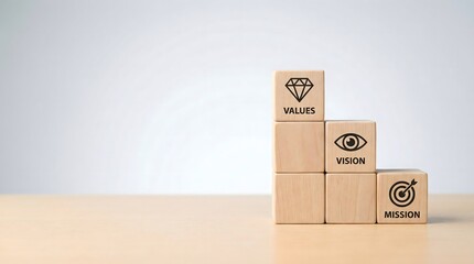 business strategy blocks with mission vision values
