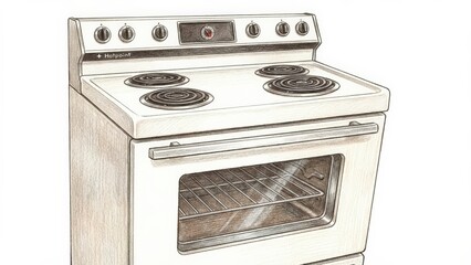 Vintage white stove with four burners and an oven, showcasing a classic kitchen appliance design, perfect for culinary enthusiasts and home cooking inspiration