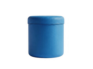 Beautiful blue cylindrical container with ribbed texture and lid for storage purposes