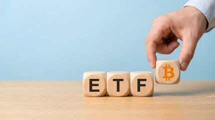 ETF exchange traded fund and bitcoin cube blocks