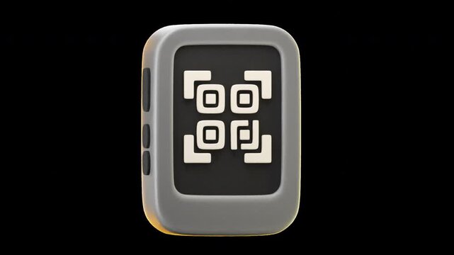 3d animation QR Code in cute cartoon style, with transparent background