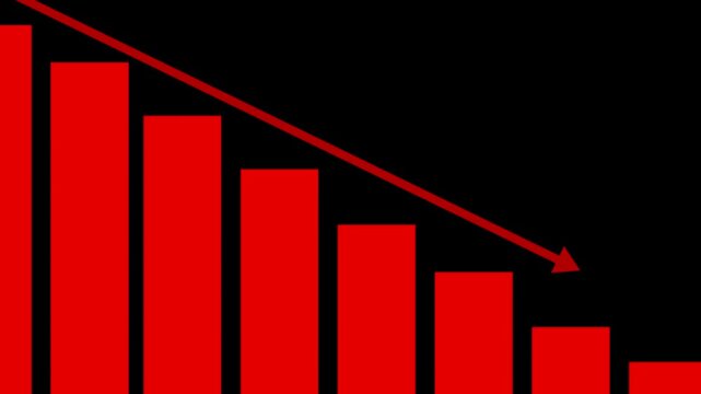 crash down bar chart with red arrow business concept