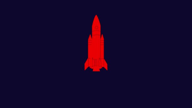 Rocket launching against a green screen background, with a red nose cone and white body, begins its ascent with bright flames and thick smoke billowing 4k.