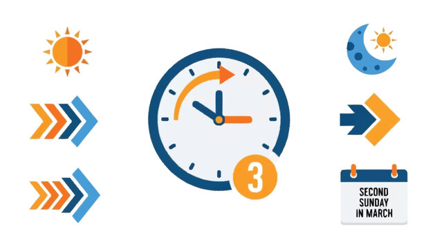 Clock with sun moon calendar and arrows time