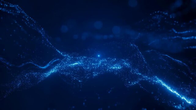 Abstract blue digital waves with glowing particles. Represents technology, innovation, and data visualization in a futuristic context