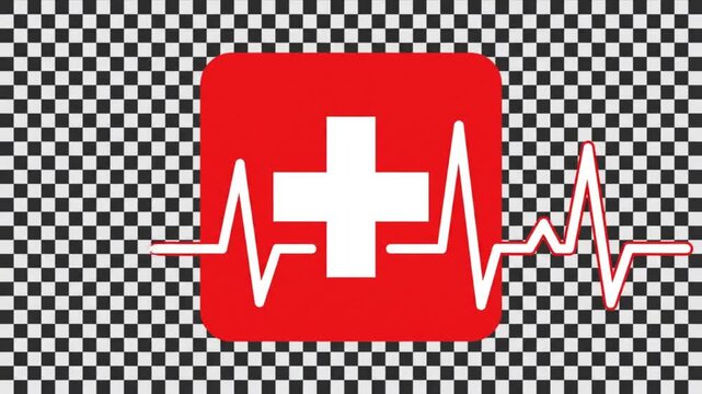 Medical cross and heartbeat line vector illustration representing healthcare, emergency services, and vital signs monitoring, medical symbol