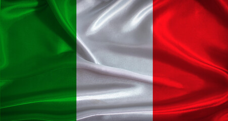 Obraz premium Italy flag with cloth textured background. National flag of Italy with realistic texture