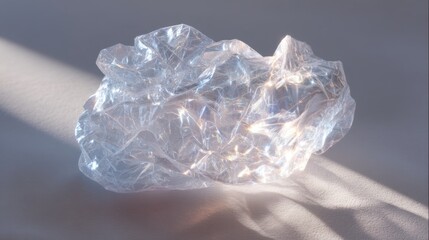 Clear crumpled plastic sheet with shiny surface. Environment protection concept. Recycling and ecological issues for advertising banner.