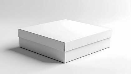 Fototapeta premium Minimalist White Cardboard Box with Lid on White Surface