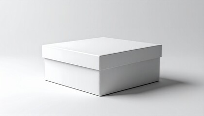 Fototapeta premium Minimalist White Cardboard Box on White Surface with Shadows