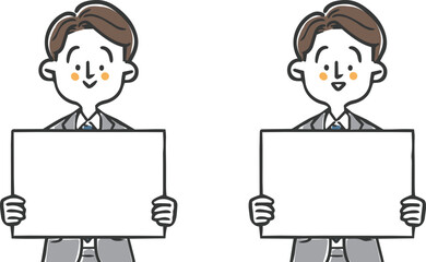 ホワイトボードを持つビジネスマン　上半身　ベクター