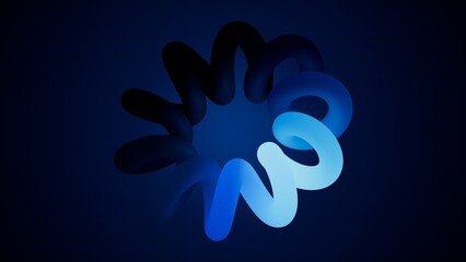Fototapeta premium Circular neon helix ring glows in blue and cyan on dark. Smooth abstract loop with futuristic light effects. Abstract 3d render illustration.