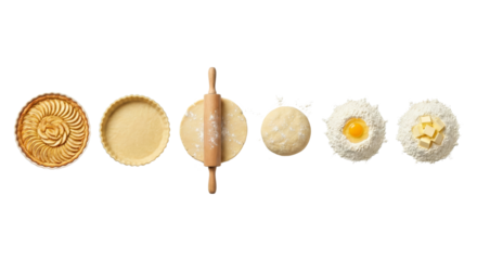 Baking Process: Dough, Rolling Pin, Ingredients, and Pie Stages
