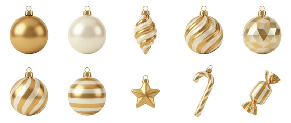 Elegant Gold and White Christmas Ornaments Collection