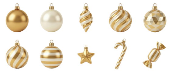 Elegant Gold and White Christmas Ornaments Collection