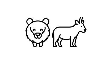 Cute bear and antelope line art icons, simple animal vector illustration