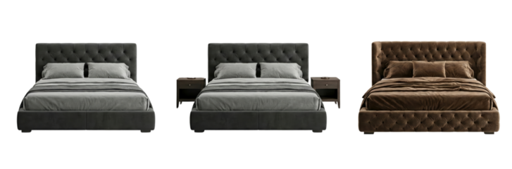 Elegant upholstered beds with tufted headboards, bedroom furniture set