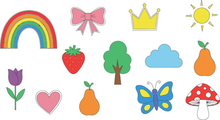 Whimsical collection of colorful illustrations featuring nature and fantasy elements