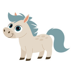 Fototapeta premium Cute Pony Cartoon Character. Adorable Baby Horse Farm Animal Vector Illustration for Kids. Children Education, Nursery Design and Storybook.