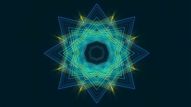Colorful geometric star pattern animation. Dynamic visual for creative projects, representing energy and modern design