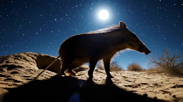 Aardvark Emerging From Burrow Under the Moonlight