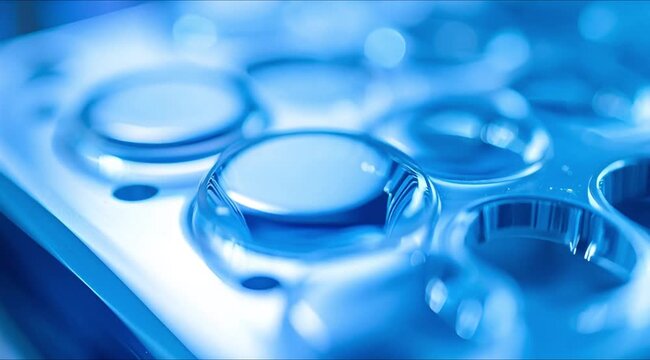 Fluid Manipulation: Microfluidic chip channels guiding liquid flow in research laboratory
