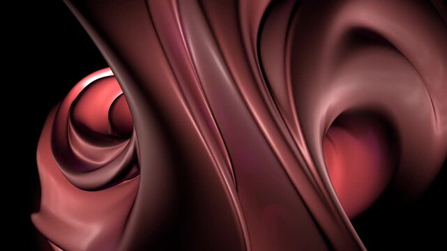 Looped 3D animation of an abstract object in close-up with smooth flowing curves in deep burgundy tones, elegant modern visual for art, design and futuristic creative projects