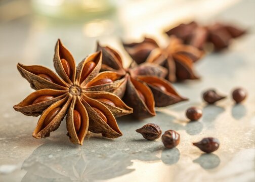 Star anise and cinnamon sticks isolated on a white background showing aromatic spices close up