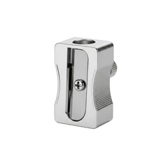 Obraz premium Modern chrome pencil sharpener isolated on transparent background