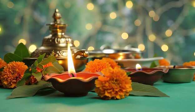 happy ugadi Greeting card with Kalash and mango leaf Jaggery mango bannana lamp for Indian New Year festival Ugadi Gudi Padwa, Yugadi and mango leaf and marigold flower garland ... See More