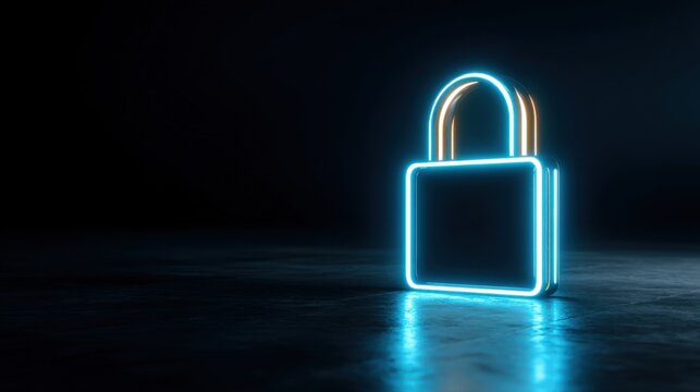 Glowing neon padlock as a cybersecurity concept. Digital data protection and secure access for online privacy. Website security. - Powered by Adobe
