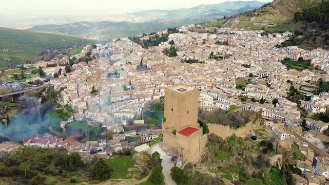 Aerial View of Cazorla Village at the Foot of the Mountains, Andalusia Spain