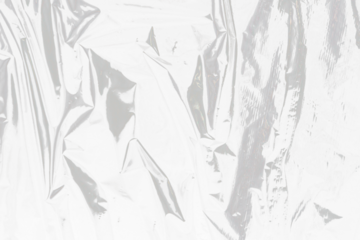 isolated image of wrinkled transparent cellophane film on a clean white background with unique creases and highlights for overlay effects