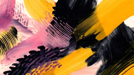 Bold watercolor abstract art vibrant pink black yellow strokes modern expressive layered canvas texture design