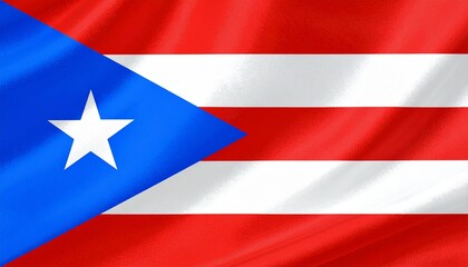 A flag with five horizontal stripes alternating red and white, and a blue triangle on the hoist side with a white five-pointed star, displayed against a white background, representing Puerto Rico.