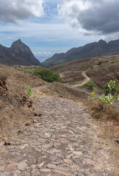 Ancient Stone Path Through Volcanic Mountains of Santo Ant&atilde;o, Cape Verd