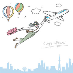 アクティブシニア 女性 旅行 イラスト コピースペース スクエア