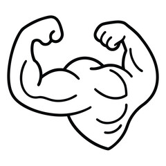 Minimalist line icon of a flexed muscular arm