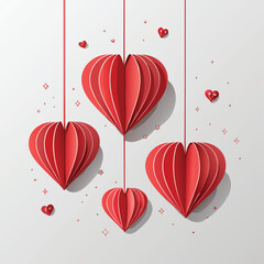 Hanging red paper cut hearts creating a festive and loving atmosphere for special occasions
