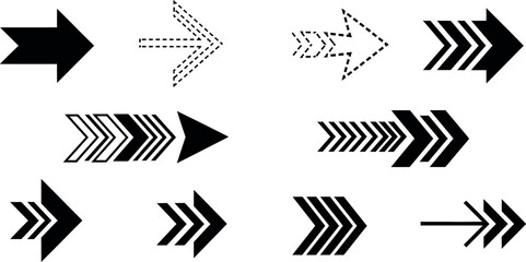 Collection of various directional arrows in different styles and patterns