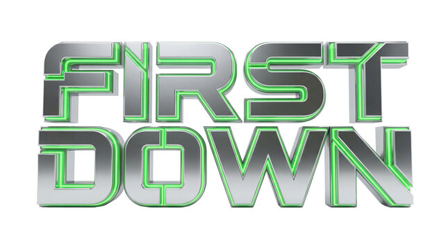 First Down Metallic Green Text Displaying - Powered by Adobe