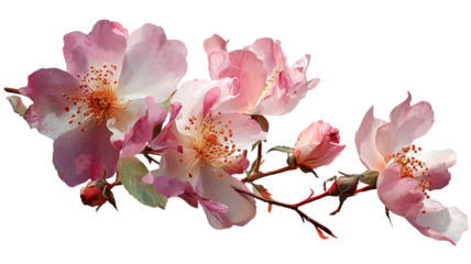 A closeup of a blooming pink cherry blossom and magnolia flower branch captures the beauty of spring nature as petals bloom on a garden tree in a macro floral season
