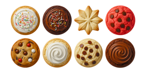Delicious assorted cookies isolated on transparent background
