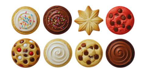 Assorted cookies and cupcakes isolated on transparent background