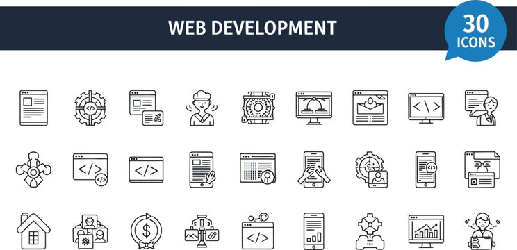 Web development icons set for design and development projects