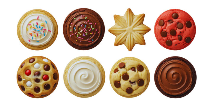 Assorted cookies and cupcakes isolated on transparent background