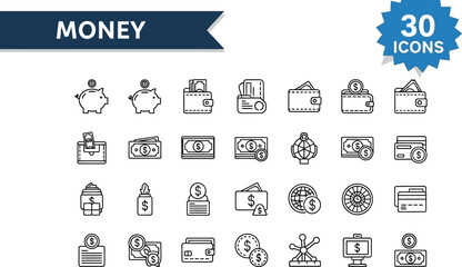 Collection of 30 money icons for financial and business concepts