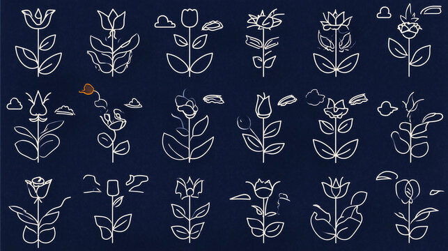 Flowers editable stroke outline icons set isolated flat vector illustration. ai generated