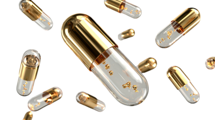 Capsules flying in area isolated on white background