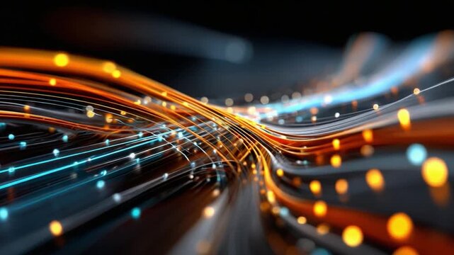 Digital Data Flow Visualization: A dynamic depiction of data streams, showcasing interconnected lines of light, suggesting the intricate pathways of information, symbolizing the modern digital world.